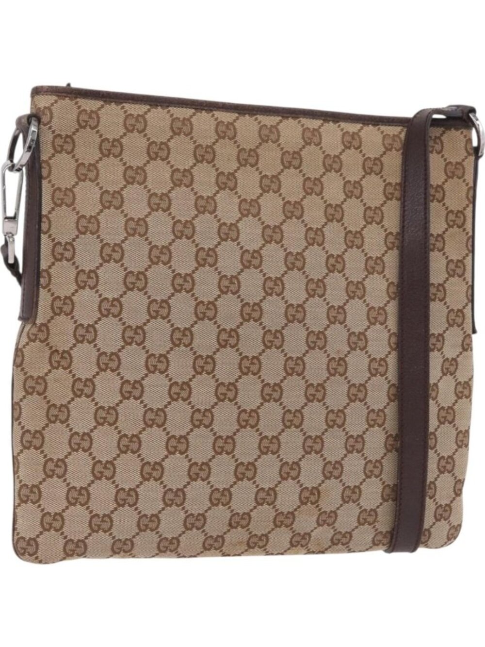 GUCCI GG Canvas Shoulder Bag Beige Silver 113013